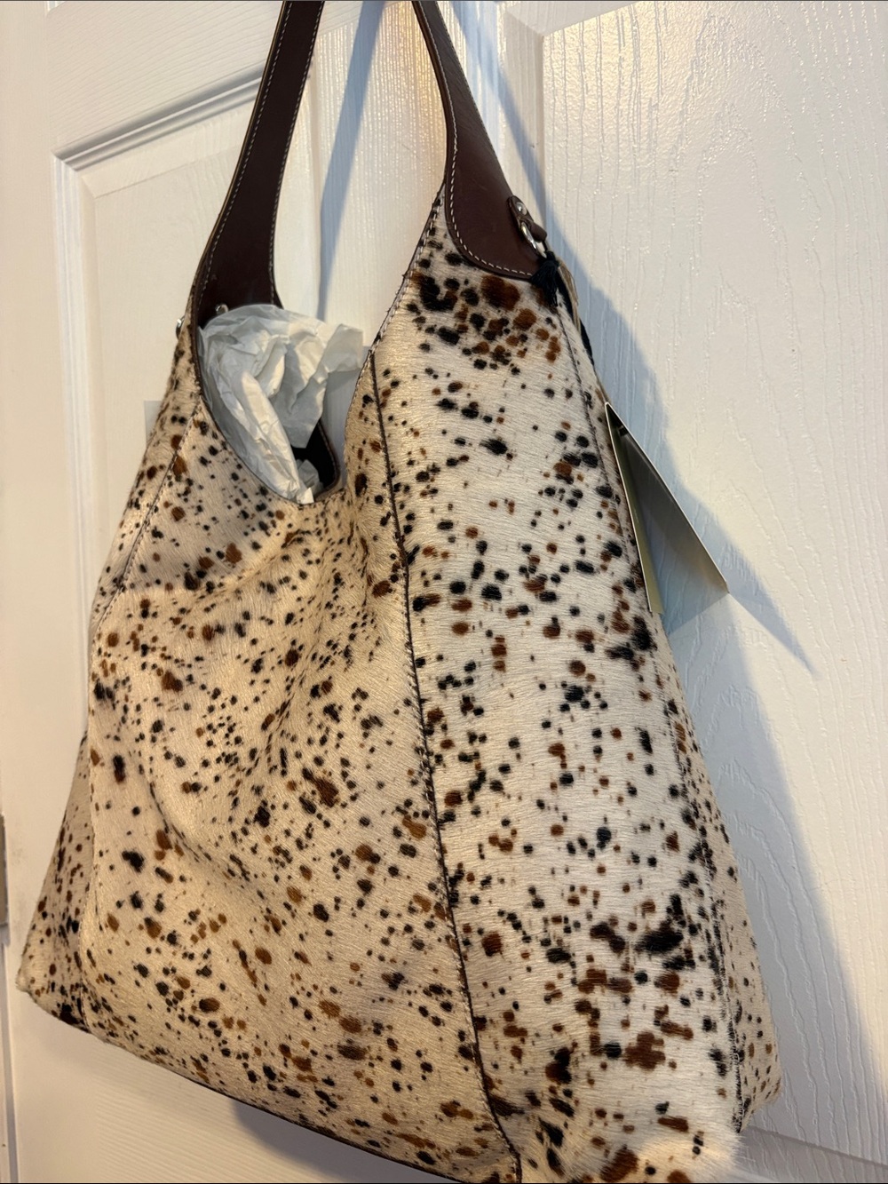 BNWT CAVALCANTI Cowhide Brown Black Speckle Shoulder Bag Genuine Italian Leather - Picture 6 of 13